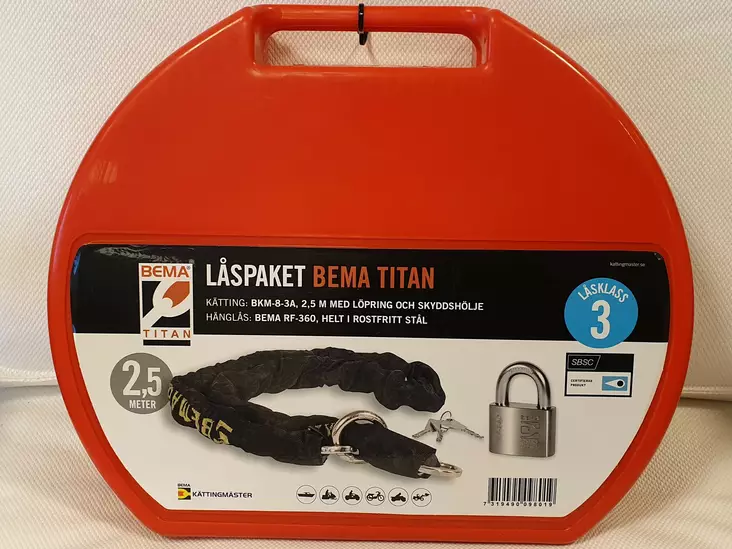 BEMA Lukkopaketti Titan ketju&lukko Ketjun pit. 2.50m - Duell venetarvikkeet - 66250 - 1