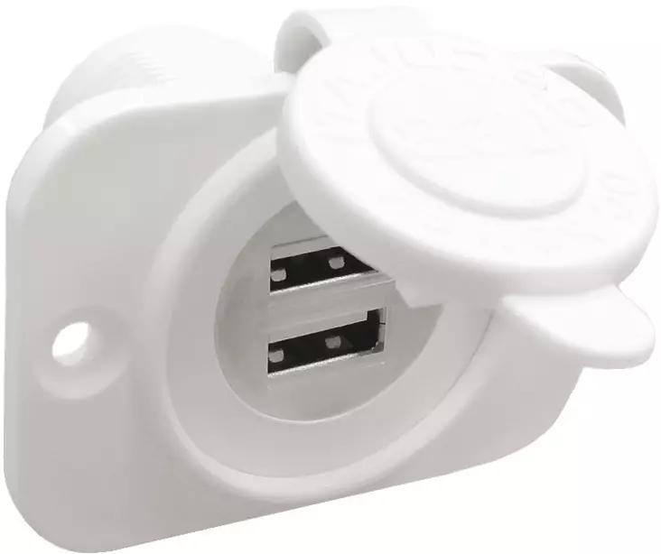Double USB socket white rear nut + panel - Duell venetarvikkeet - 6150 - 1