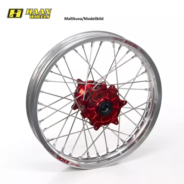 Haan wheel CRF450 13- 19-2,15 RED HUB/SILVER RIM/BLACK SPO/BLACK NIP - Duell MP varaosat ja tarvikkeet - 63330 - 1