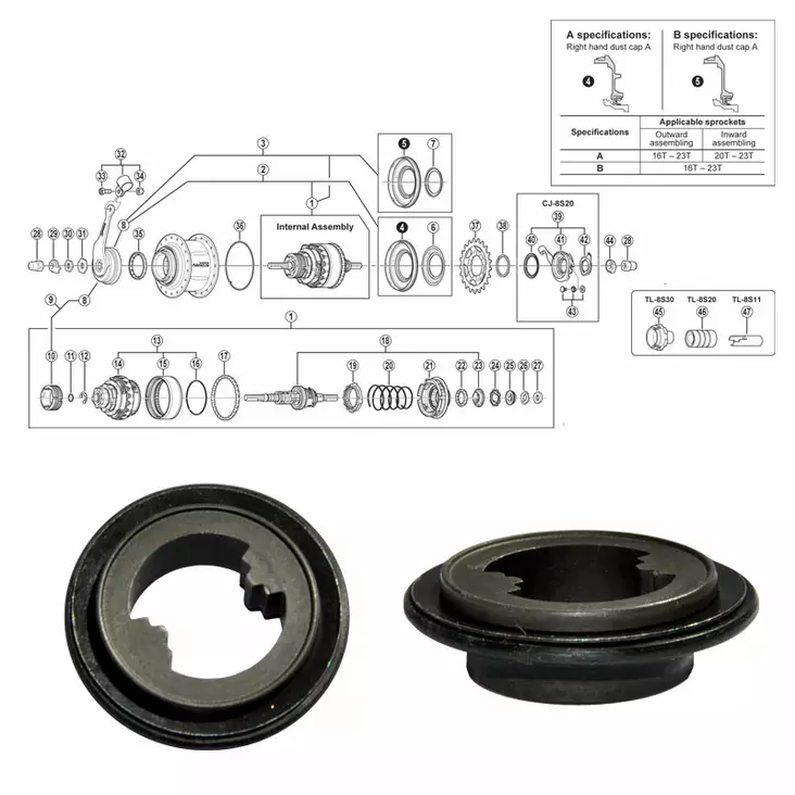 SHIMANO NEXUS 8-v (SG-8C31) kartio oikea tiivisteellä - Duell polkupyörien varaosat ja tarvikkeet - 52570 - 1