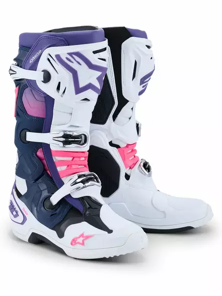 Alpinestars Ajosaapas Tech 10 Valkoinen/Lila/Fluo Pinkki, 44.5 - Duell ajovarusteet - 39860 - 1
