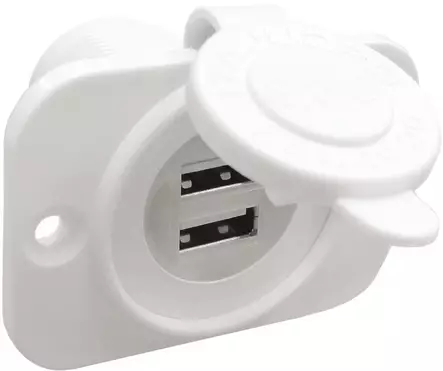 Double USB socket white rear nut + panel - Duell venetarvikkeet - 6150 - 1