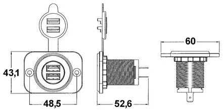 Double USB socket white rear nut + panel - Duell venetarvikkeet - 6150 - 1