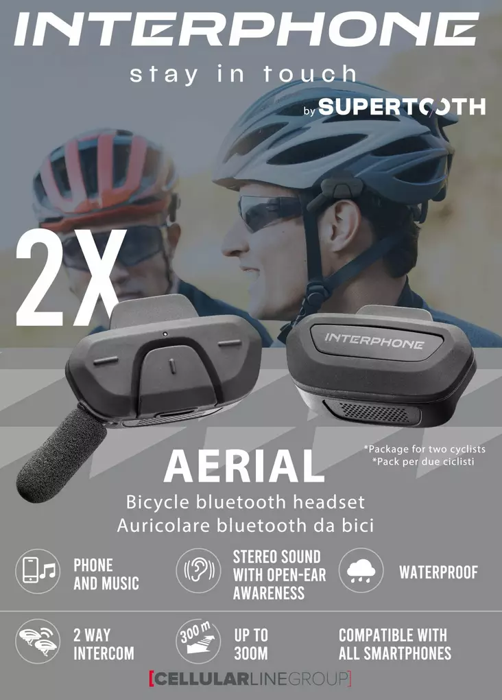 Interphone Aerial bicycle BT headset Twin Pack - Duell MP varaosat ja tarvikkeet - 116221 - 1