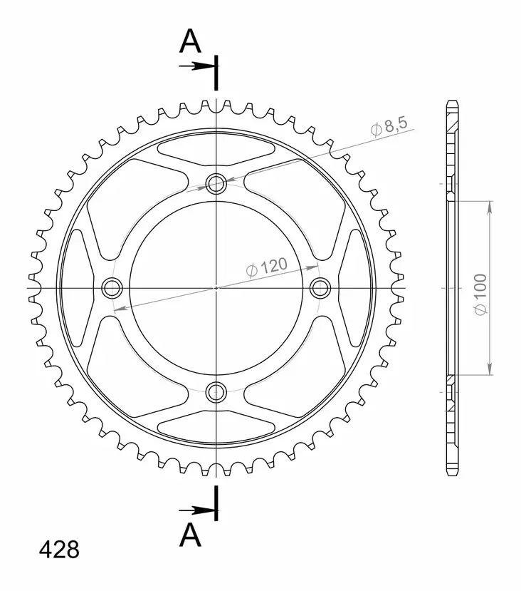 Supersprox Teräs takaratas SU RM80/85 / YA YZ80/85 Musta 52 - Duell MP varaosat ja tarvikkeet - 118471 - 1