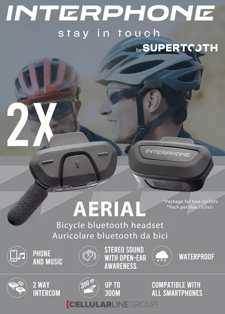 Interphone Aerial bicycle BT headset Twin Pack - Duell MP varaosat ja tarvikkeet - 116221 - 1