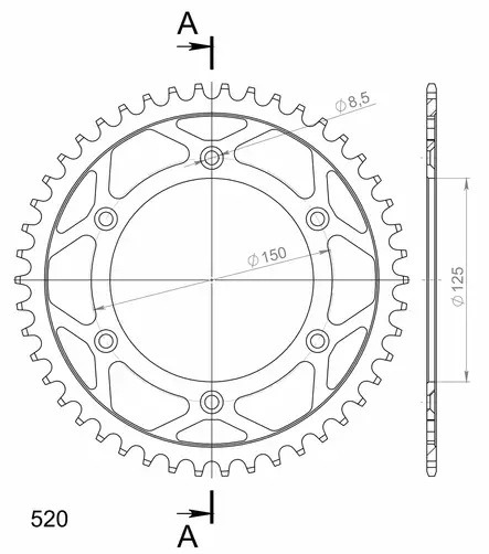 Supersprox Teräs takaratas KTM/Husqv./Husab. Musta 46 - Duell MP varaosat ja tarvikkeet - 118371 - 1