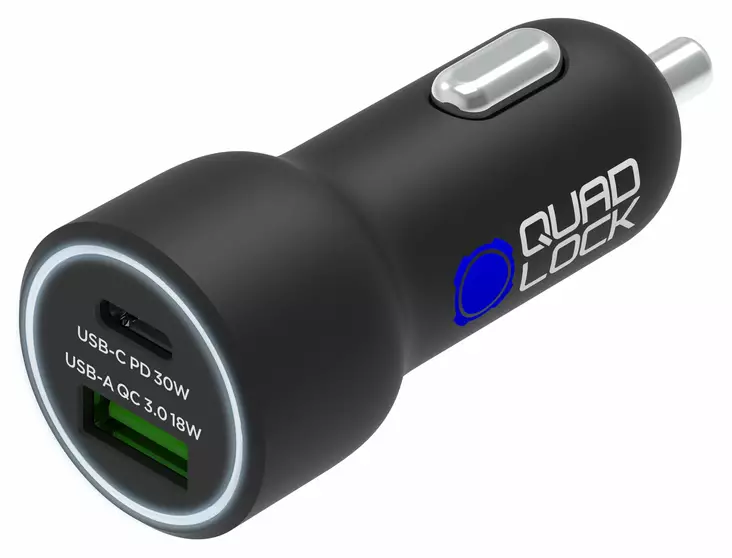 Quad Lock 48W Dual Car Charger - USB-C PD + USB-A QC3.0 - Duell MP varaosat ja tarvikkeet - 116942 - 1