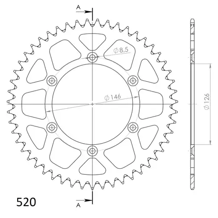 Supersprox Alu Takaratas SU RM125/250/450 Musta 52 - Duell MP varaosat ja tarvikkeet - 118962 - 1