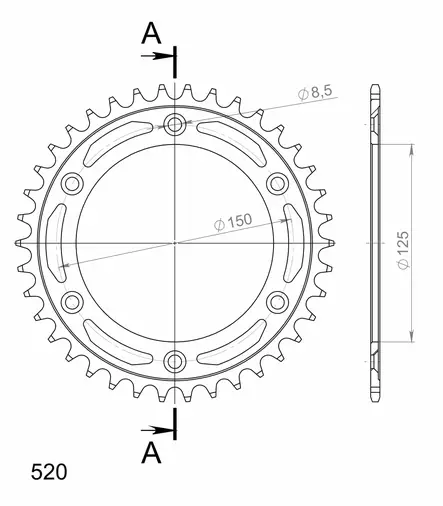 Supersprox Teräs takaratas KTM/Husqv./Husab. Musta 38 - Duell MP varaosat ja tarvikkeet - 118462 - 1