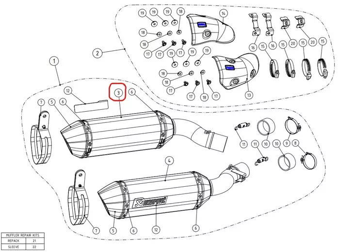 Akrapovic Äänenvaimennin Vasen CA Z1000 2014-2020 - Duell MP varaosat ja tarvikkeet - 68103 - 1