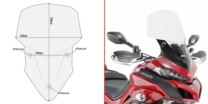 Givi Spoileripleksi kirkas 59 x 43 cm (k x l) Multistrada 1200 (15) - Duell MP varaosat ja tarvikkeet - 100273 - 1