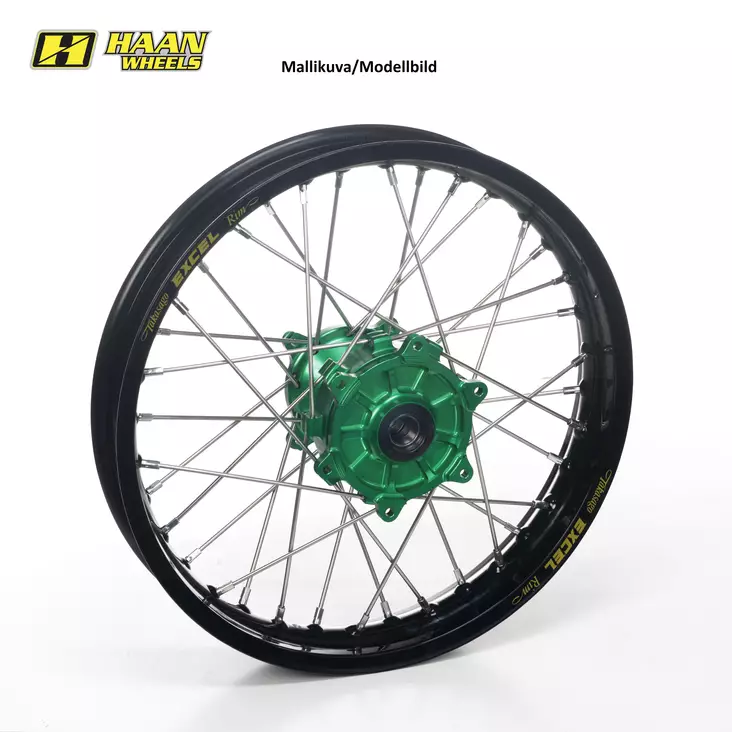 Haan wheel KX450F 03- 17-5,00 GREEN HUB/BLACK RIM - Duell MP varaosat ja tarvikkeet - 63353 - 1