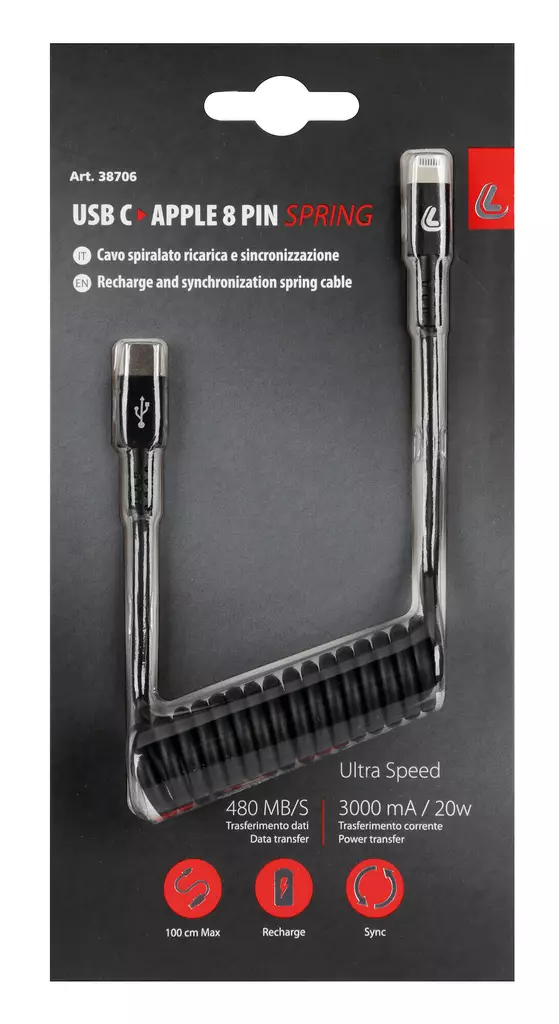 Optiline Usb-C to Apple 8Pin 1M Recoile Cable 38706 - Duell MP varaosat ja tarvikkeet - 116783 - 1