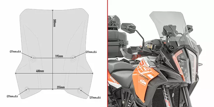 Givi Specific screen smoked 38 x 40 cm 1290 Adventure S / Adventure R (17) - Duell MP varaosat ja tarvikkeet - 100884 - 1