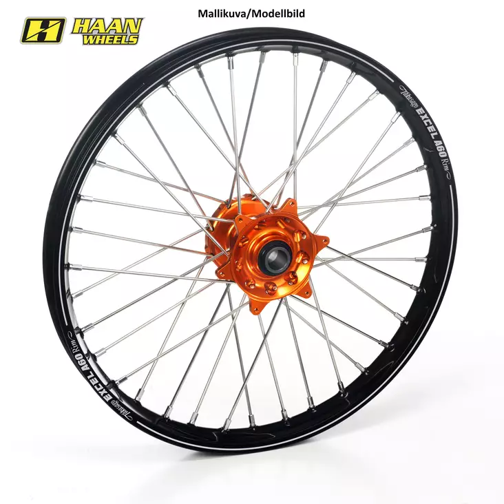 Haan wheel KTM SX/SX-F 15-.. EXC/F 16-.. 21-1,60 ORANGE HUB/BLACK A60 RIM - Duell MP varaosat ja tarvikkeet - 63234 - 1