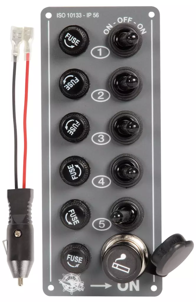 Katkaisijapaneeli 5 kytkintä + 12V - Duell venetarvikkeet - 6224 - 1