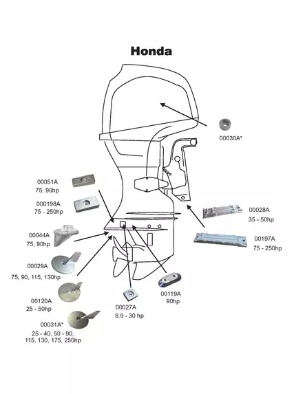 Anodi alumiini evä Honda/Mercury/Mercruiser - Duell venetarvikkeet - 135344 - 1