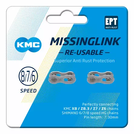 Ketjulukko KMC MissingLink 7/8-v EPT Silver 1/2x3/32" tappi 7.3mm 2kpl/pkt - Duell polkupyörien varaosat ja tarvikkeet - 8874 - 1