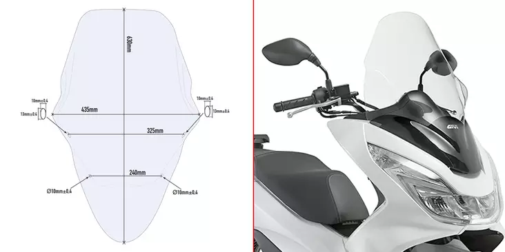 Givi Specific screen transparent 63 x 43.5 cm (H x W) PCX 125-150 (14-17) - Duell MP varaosat ja tarvikkeet - 100355 - 1