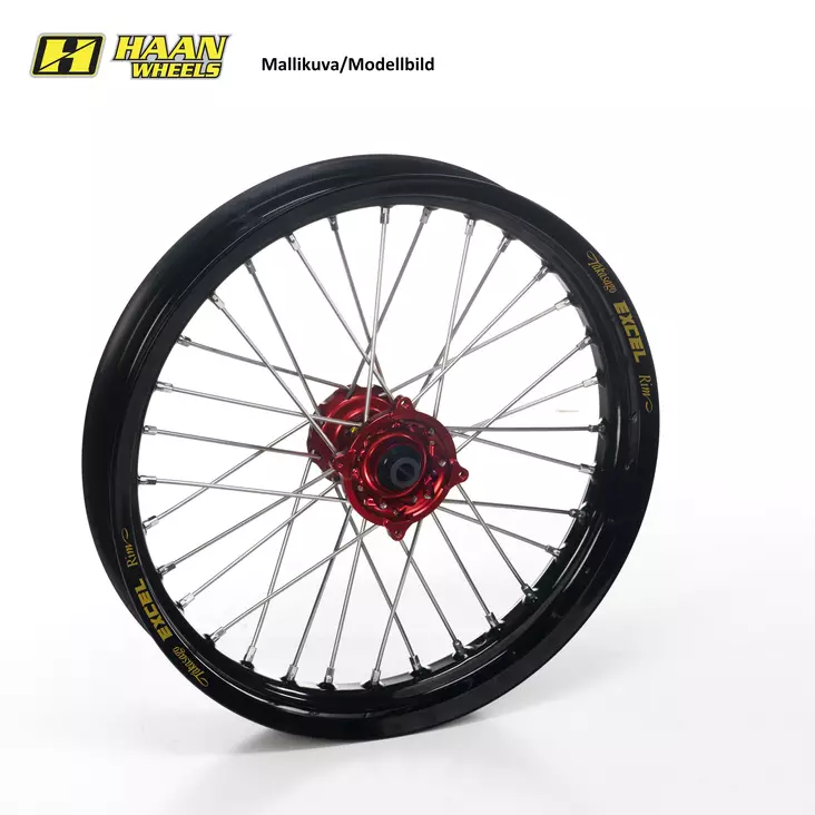 Haan wheel KTM SX/SX-F 15-.. MC/F EC/F 21-.. 21-1,60 RED HUB/BLACK RIM+NIP+SPOK - Duell MP varaosat ja tarvikkeet - 64015 - 1