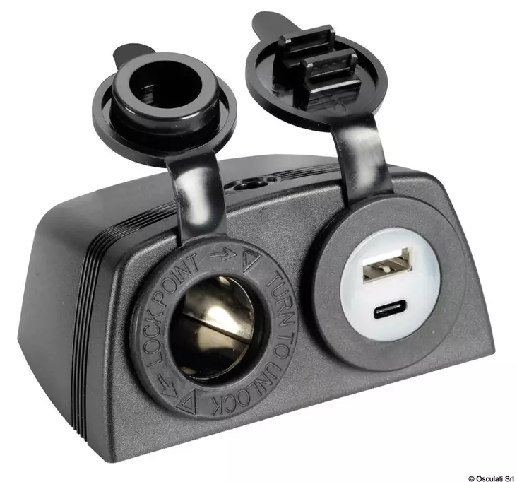 Lighter + USB-A + USB-C socket with housing - Duell venetarvikkeet - 6185 - 1