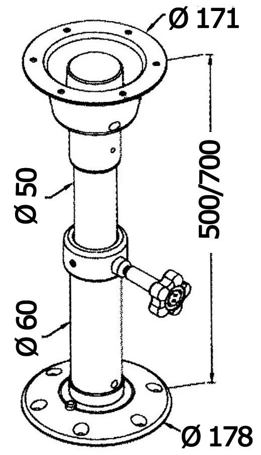 Osculati Pöytäjalka 50-70cm alumiini - Duell venetarvikkeet - 4735 - 1