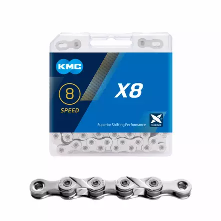Ketju 6/7/8-v KMC X8 Silver 1/2 x 3/32" 114L - Duell polkupyörien varaosat ja tarvikkeet - 8695 - 1