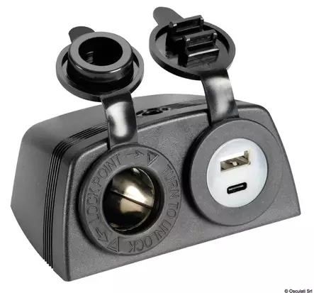 Lighter + USB-A + USB-C socket with housing - Duell venetarvikkeet - 6185 - 1