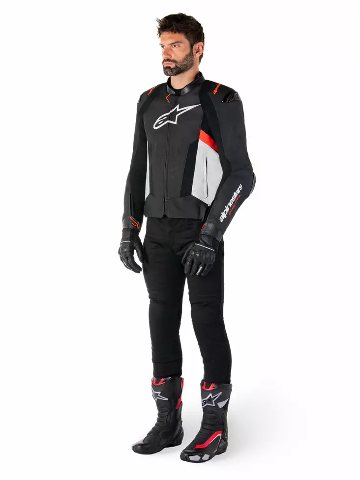Alpinestars Nahkatakki Missile v3 Musta/Valkoinen/Punainen Fluo, 54 - Duell ajovarusteet - 40976 - 1