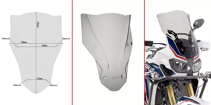 Givi Spoileriplexi smoke 47.5 x 35 cm (k x l) CRF1000L Africa Twin (16) - Duell MP varaosat ja tarvikkeet - 100586 - 1