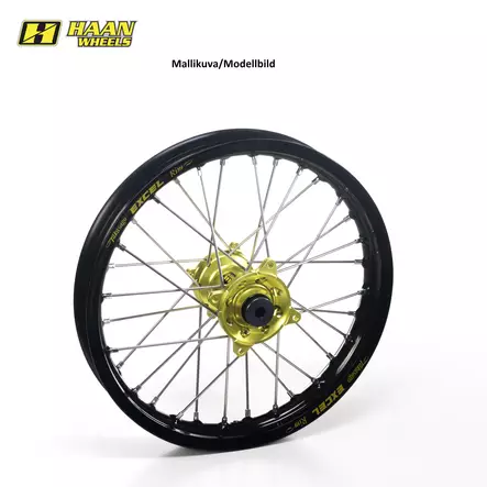Haan wheel SX65 FRONT 02-24 14-1,60 BLACK RIM/YELLOW HUB - Duell MP varaosat ja tarvikkeet - 63756 - 1