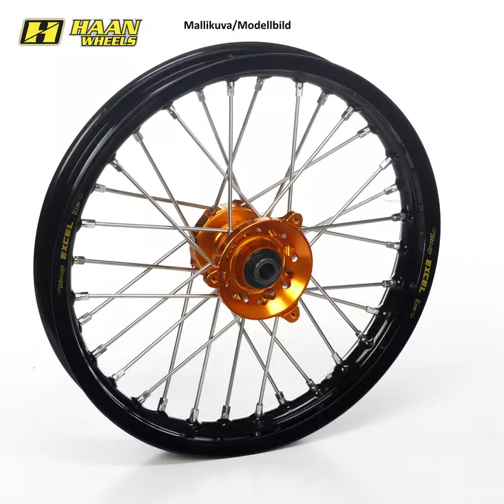 Haan wheel SX65 FRONT 25-.. 17-1,40 BLACK RIM/ORANGE HUB - Duell MP varaosat ja tarvikkeet - 63837 - 1