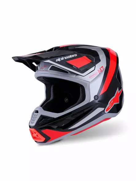 Alpinestars Kypärä S-M7 Rise Musta/Hopea/Fluo Punainen, M - Duell ajovarusteet - 36787 - 1
