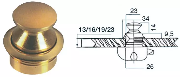 Polished brass knob 23 mm - Duell venetarvikkeet - 5348 - 1