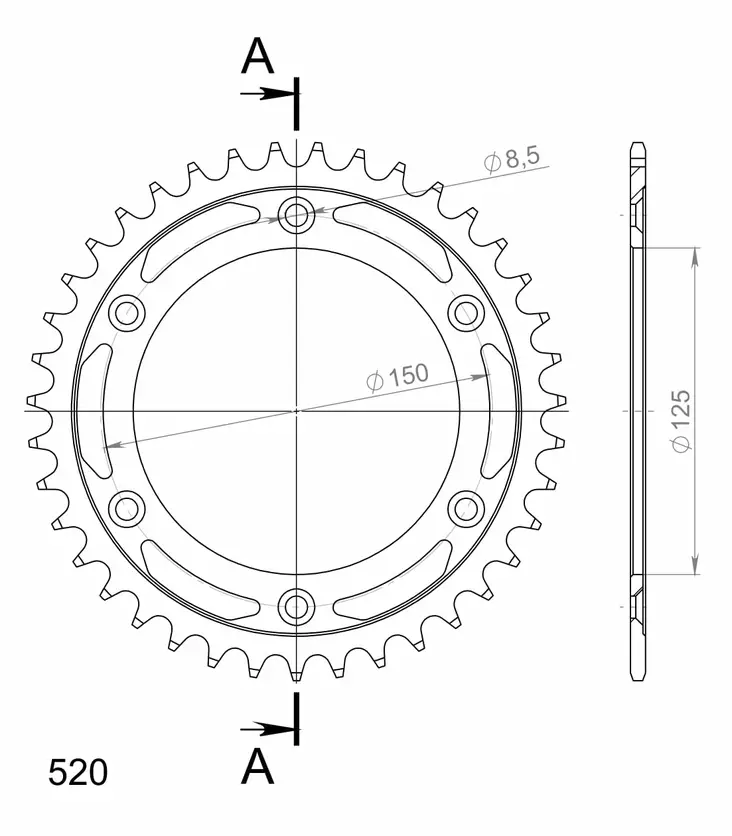 Supersprox Teräs takaratas KTM/Husqv./Husab. Musta 39 - Duell MP varaosat ja tarvikkeet - 118498 - 1