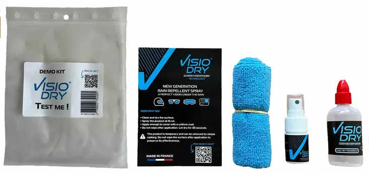 VISIODRY demo kit Superhydrophobic anti-rain AEROSOL 35 mL/50 g - Duell ajovarusteet - 47448 - 1