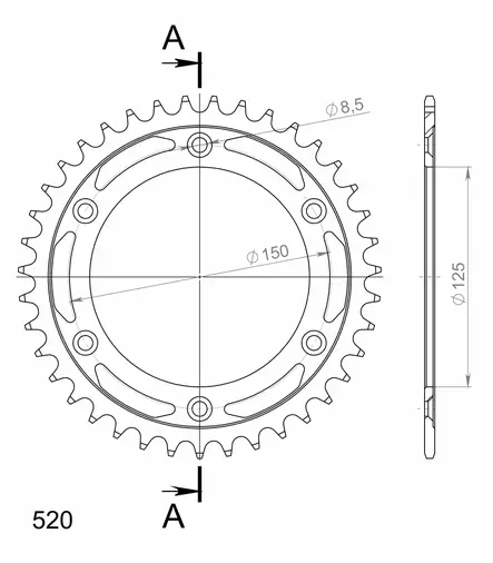 Supersprox Teräs takaratas KTM/Husqv./Husab. Musta 39 - Duell MP varaosat ja tarvikkeet - 118498 - 1
