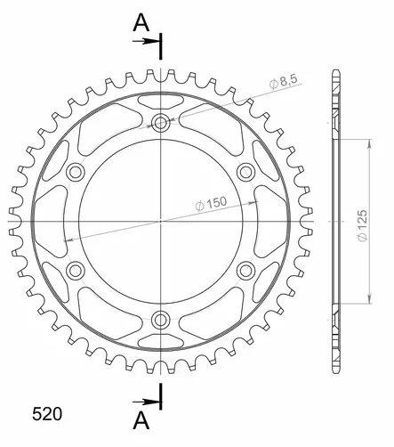Supersprox Teräs takaratas KTM/Husqv./Husab. Musta 44 - Duell MP varaosat ja tarvikkeet - 119008 - 1
