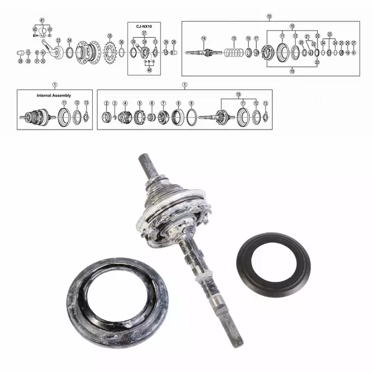 SHIMANO NEXUS 7-V (SG-7C25/26) vetäjä + akseliyksikkö - Duell polkupyörien varaosat ja tarvikkeet - 52519 - 1
